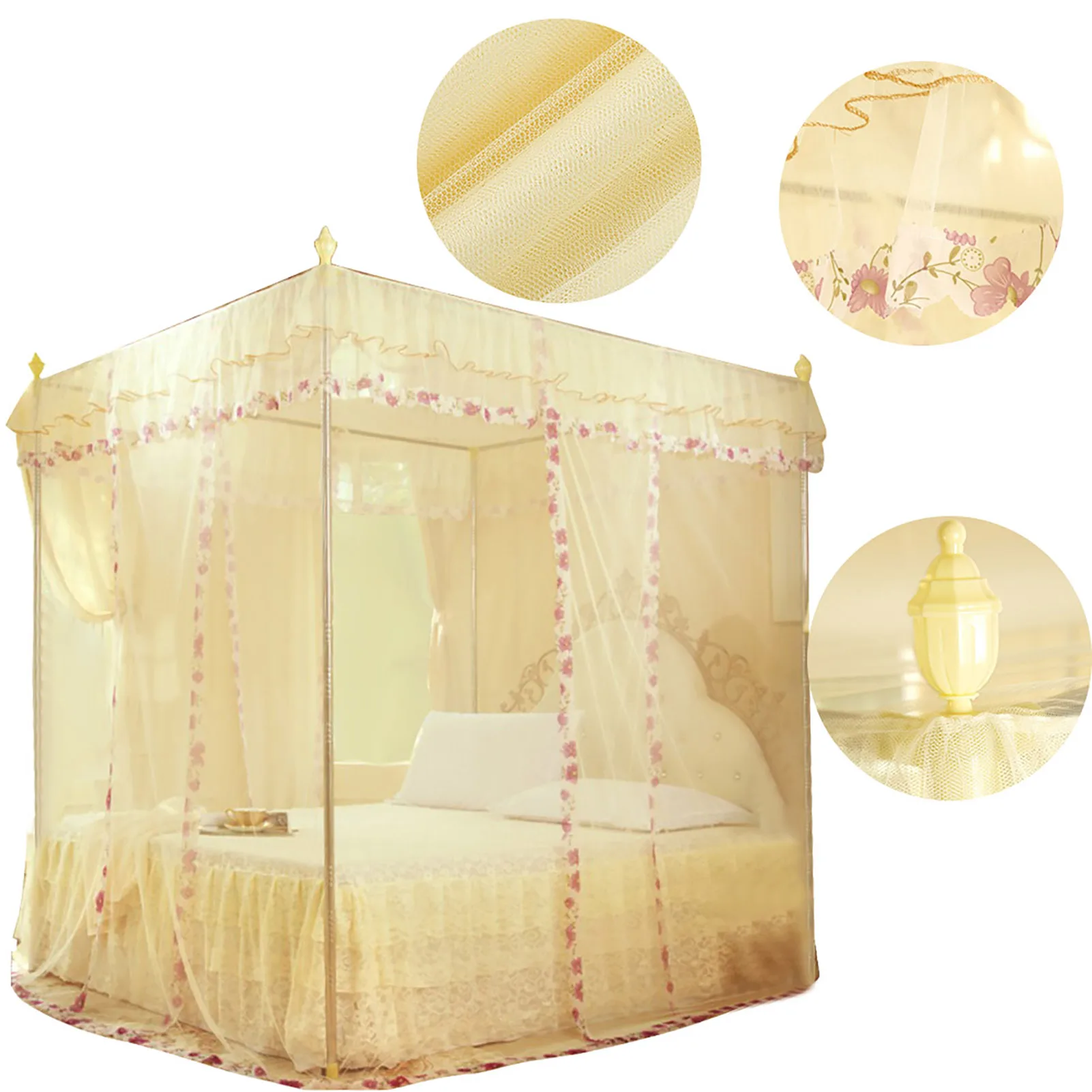 Bed Curtain Mosquito Net Luxury Princess 3 Side Openings Post Bed Curtain Canopy Netting Mosquito Net Bedding Mosquito Netting