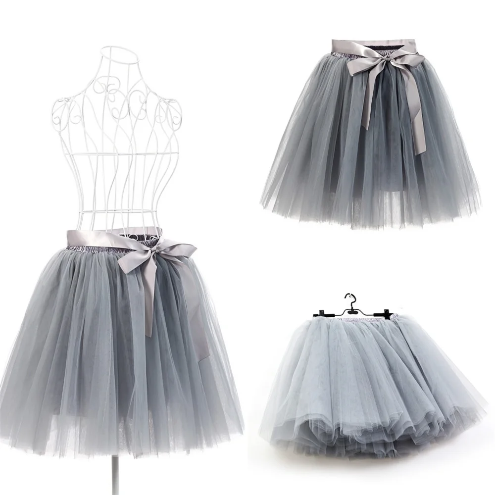 

6 Layers Tulle Petticoat Ribbon Soft Underskirt Ballet Cocktail Dress Party Tutu 50s Crinoline Mini Skirt For Women Detachable