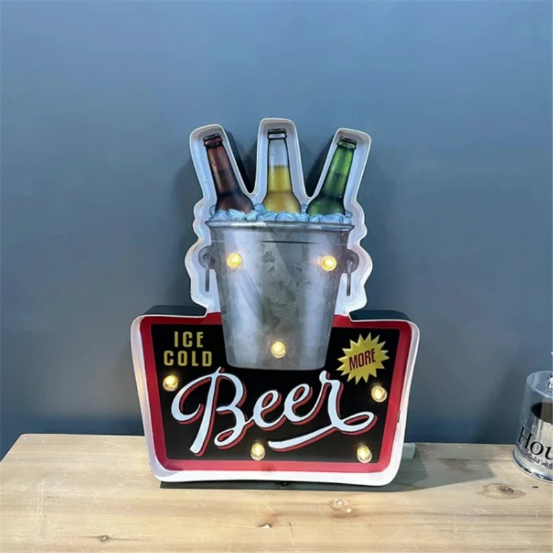 Vintage decoation Beer Bar LED Neon Signs Wall Decorative Painting Plaques For Pub Bar Restaurant Advertising Plate Metal Signs