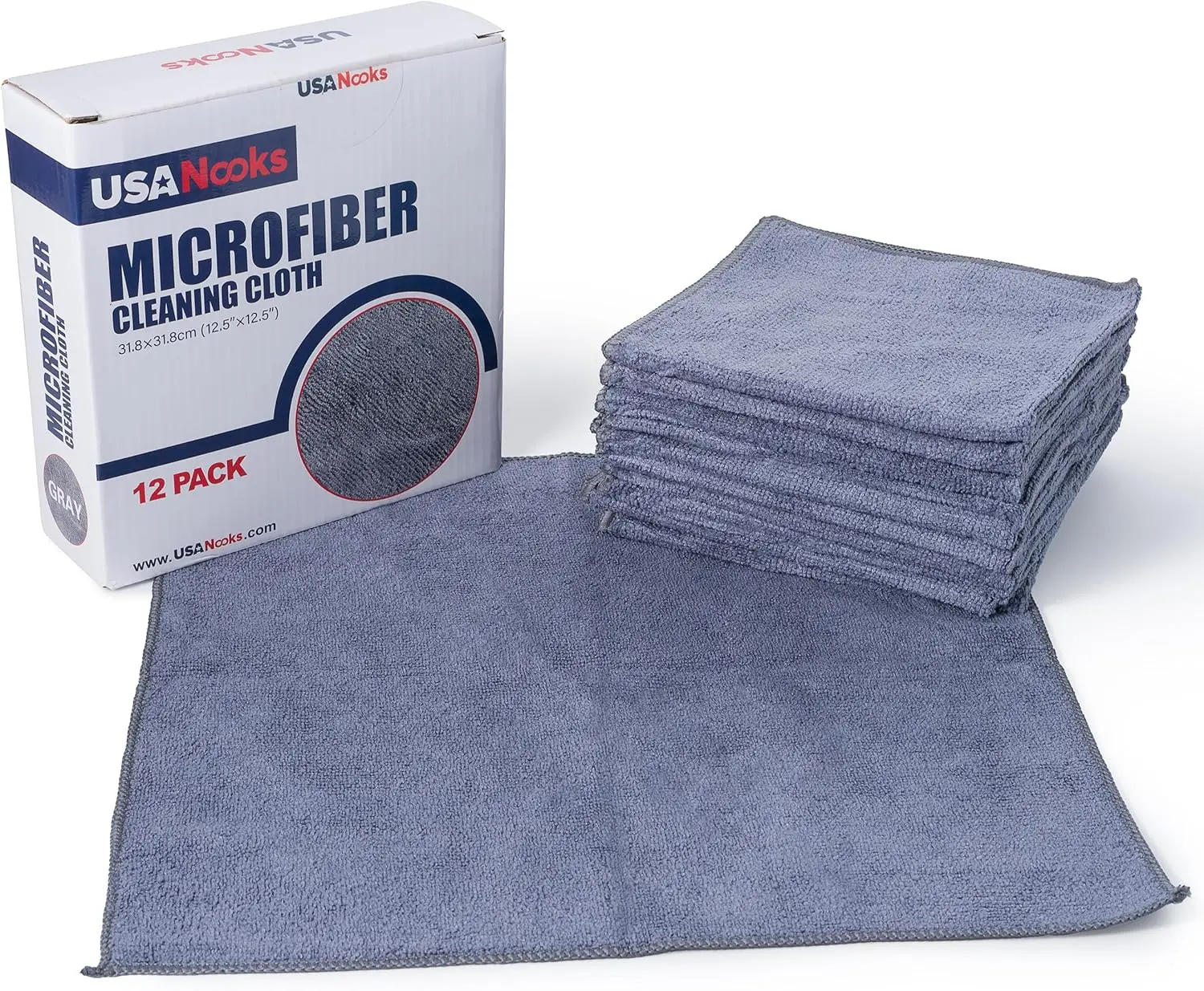 Microfiber Cleaning Cloth 12 Pack 12.5x12.5 Inch, 1200+ Wash Cycle Car Detailing Towels for Streak-Free Shine, Ultra Absorbent，