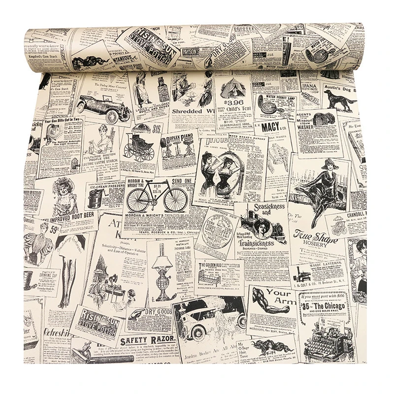 5M Retro Newspaper Pvc Wallpaper Tv Background 3D Wall Stickers Renovation Self-Adhesive Wallpapers Wall Papers Home Decor