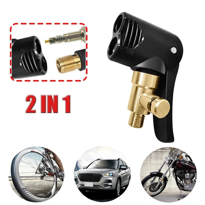 2-In-1 Bicycle Pump Nozzle Hose Adapter Inflatable Pump Motorbike Air Chuck Inflator Valve Connector Adapter Auto Accessories