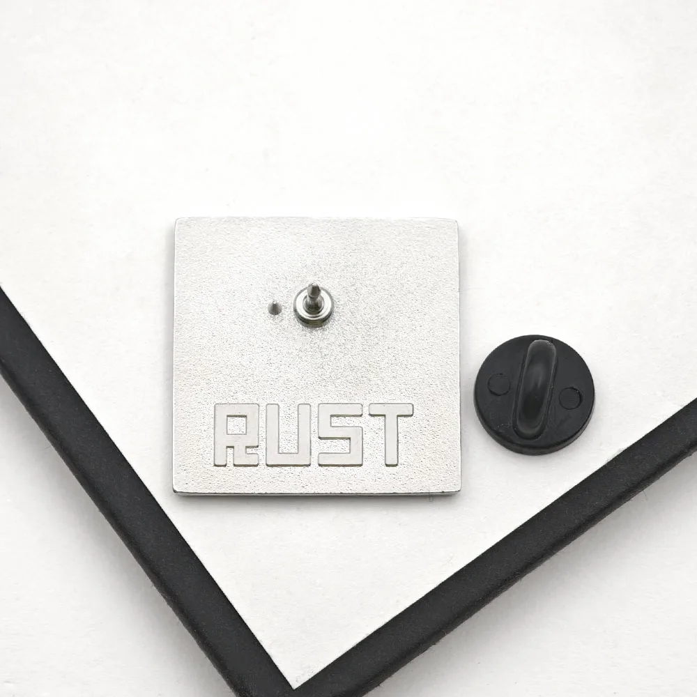 Survival Game Brooch Rust Game Logo Enamel Pin Orange Square Radiation Symbol Metal Badge Gamer Collection Jewelry Lapel Pin Gif view 5