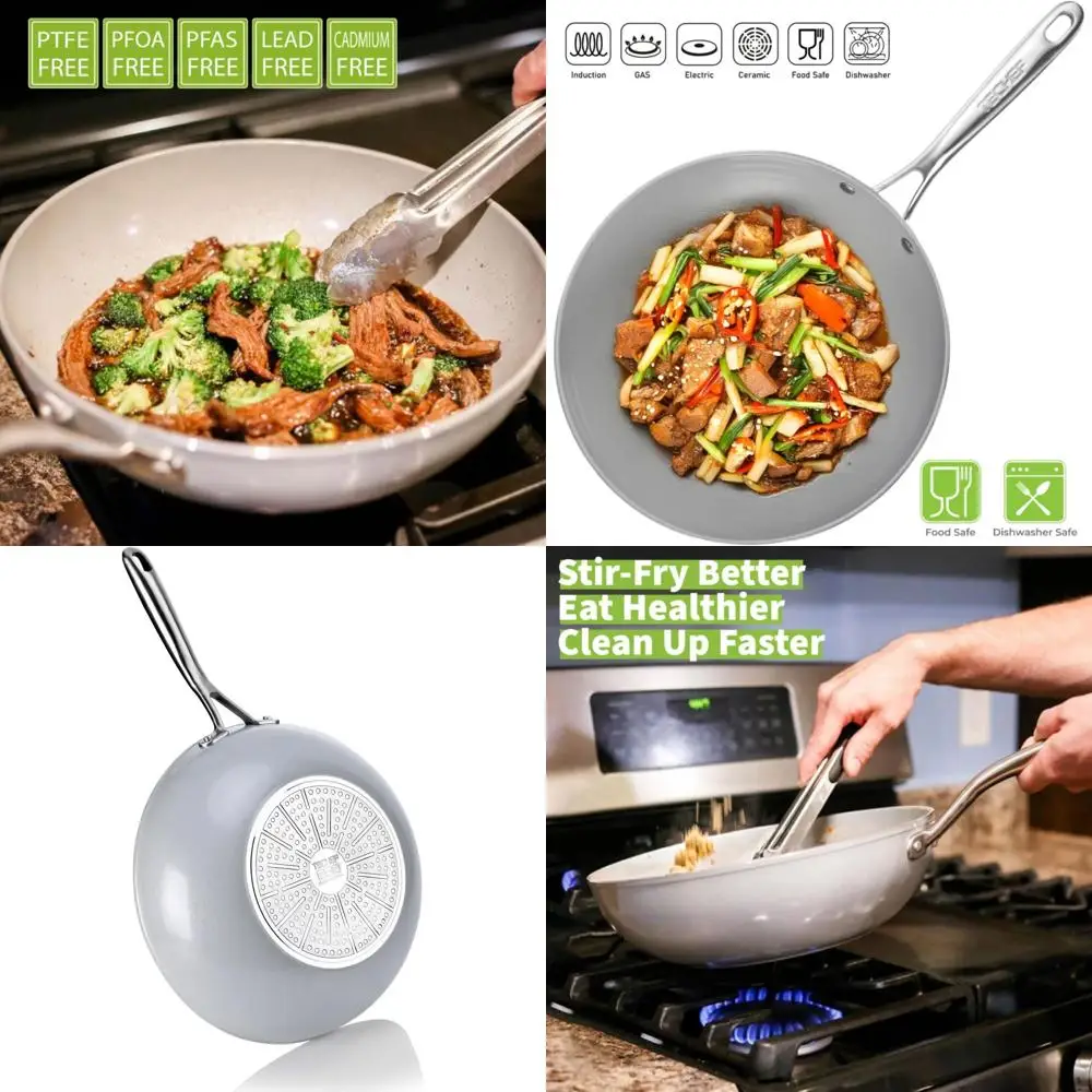 

- CeraTerra 12" Ceic Nonstick lat Bottom Wok/Stir-ry Pan - POA, PTE, PAS ree, Dishwasher and Oven Sae, Made in Korea (12-in)