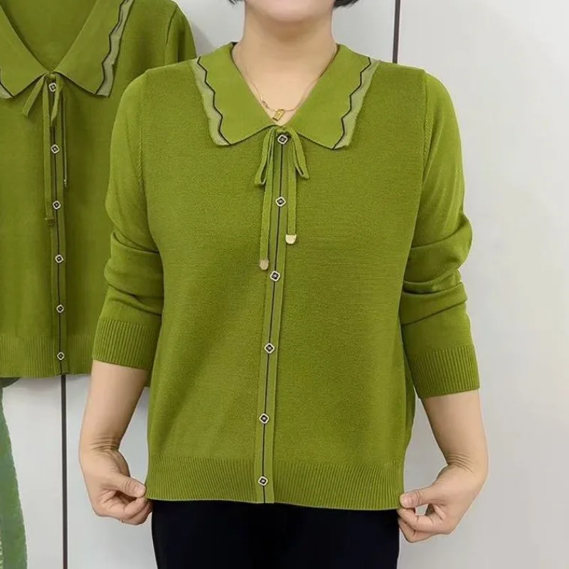 

Элегантный однотонный вязаный свитер с воротником «Питер Пэн» для мамы, свободный повседневный молодежный пуловер