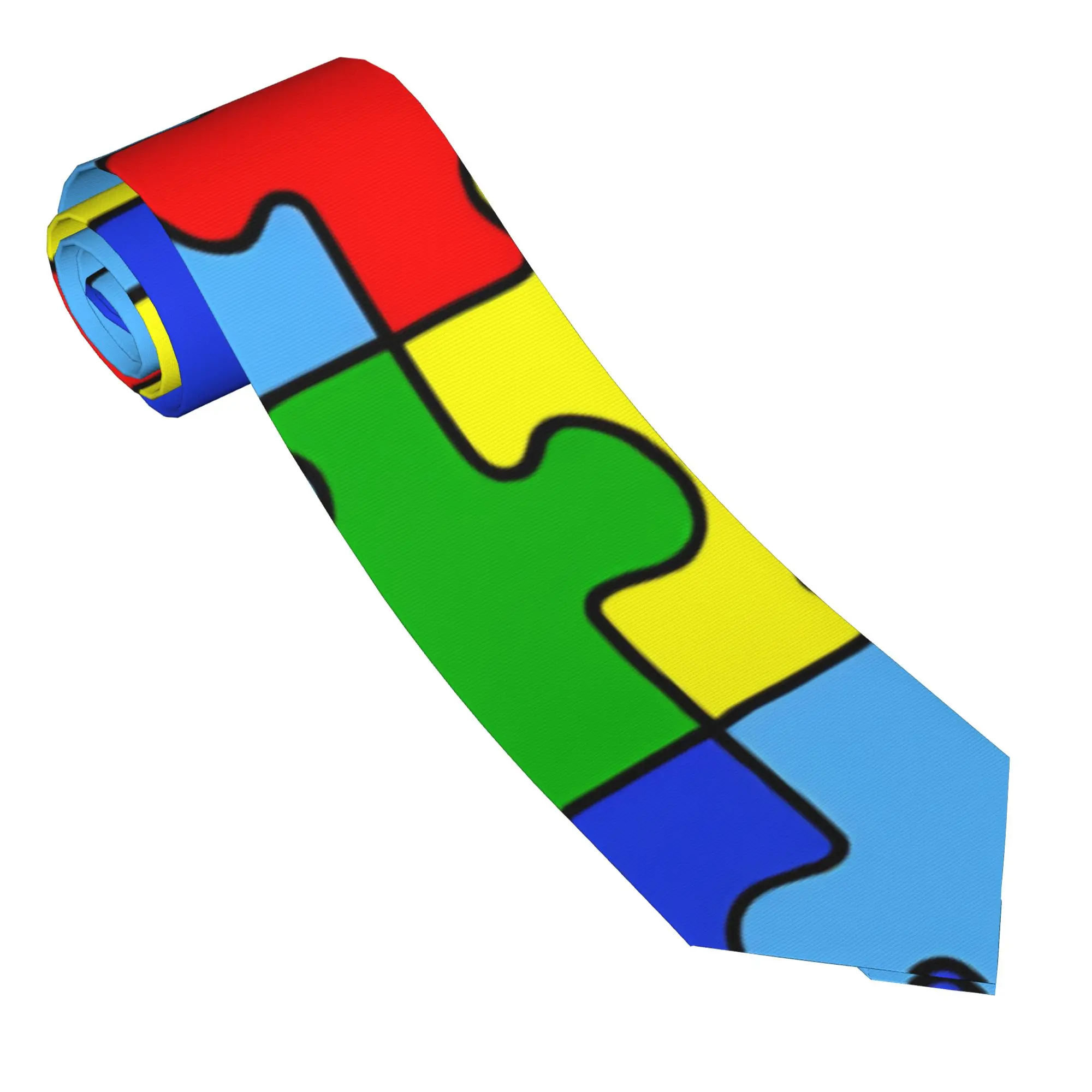 Men's Tie Cartoon Outline Autism Red Yellow Green Blue Puzzle Neck Ties  Retro Trendy Collar Tie Wedding Necktie Accessories