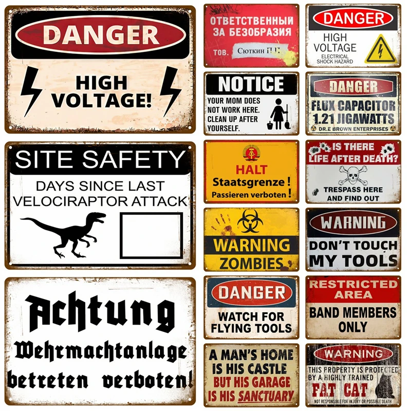 Plaque Tin Sign For Bar Pub Club Workshop Garage Park Yard Retro Caution Russian Warning Vintage Metal Sign Home Wall Decor Art