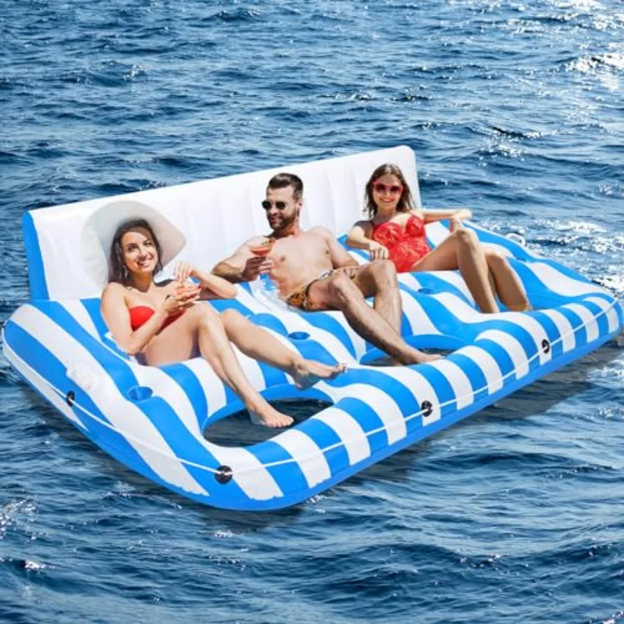 

Inflatable Pool Lounger Float for Adults: Large PVC Blue Lounge Chair with Handles Cup Holder Phone Slot Ideal for Swimming Poo
