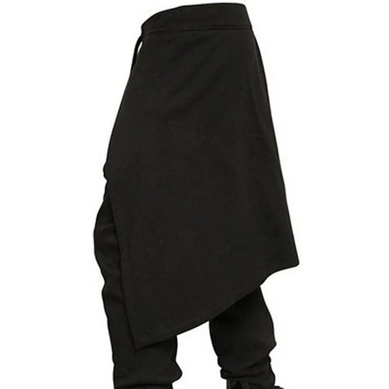 Fato medieval de calça steampunk preta masculina, estilo ocidental, calça solta emendada, cosplay de palco, halloween, moda gótica