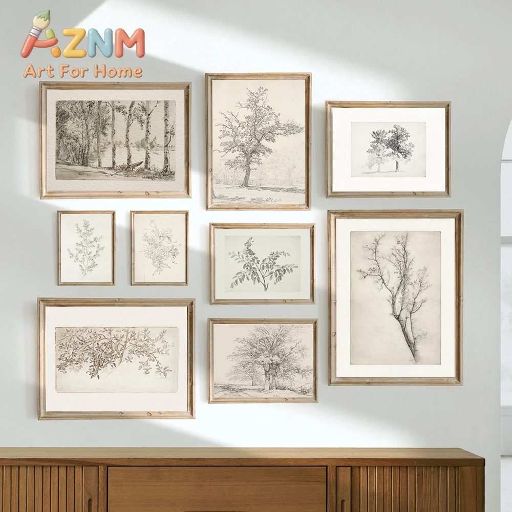 Vintage Birch Tree Sketch Art Prints Antique Botanical Drawing Canvas Poster Rustic Country Farmhouse Wall Painting Home Deco