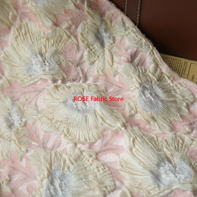 1 meter Flower Pleated Bubble Embossed Yarn Dyed Jacquard Fabric Girls' Elegant Dress Coat Bag Diy Sewing Fabric