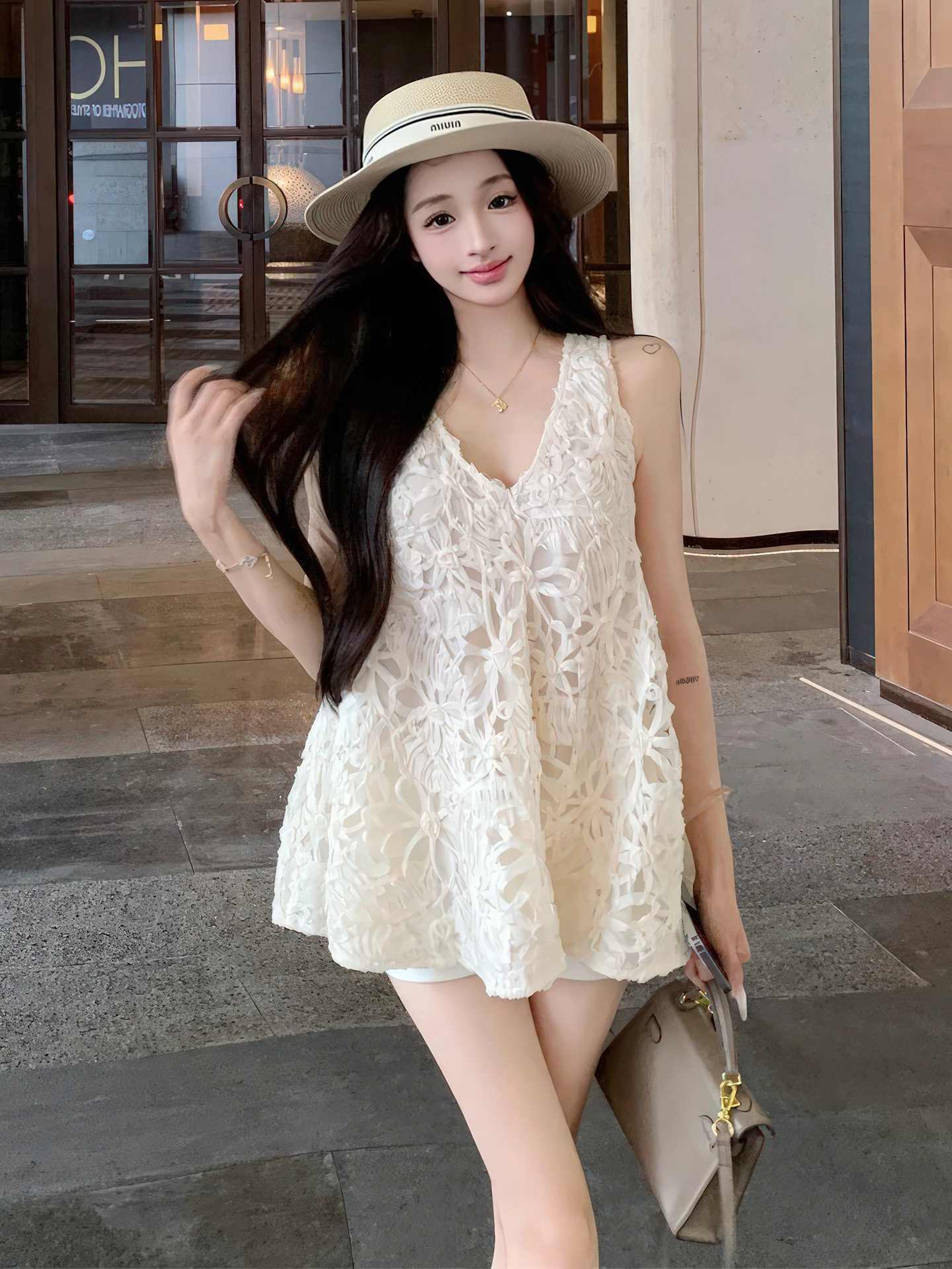 

Корейский модный свободный женский жилет, дышащий повседневный летний топ, стройнящий, трендовый, для работы, с V-образным вырезом