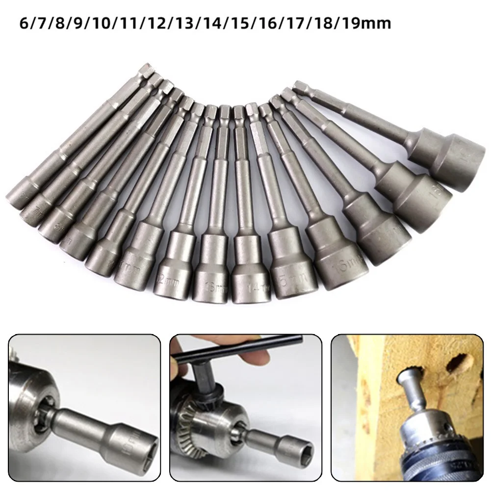 Adapter Socket Wrench Magnetic Nut 6mm-19mm Chrome Vanadium Steel Driver Drill Bit Driver Set Extension Sleeve Drilling Grinding