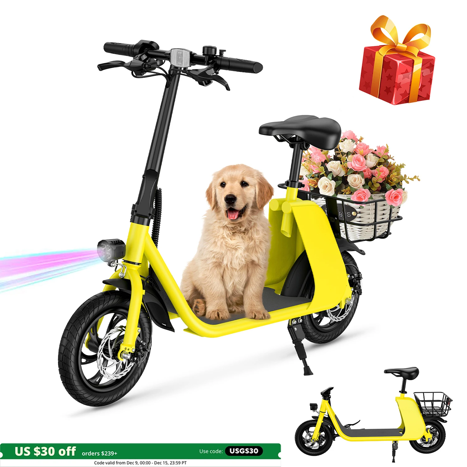 HEZZO Electric Scooter Adults W/ 36V 8Ah Battery 630W Peak Motor 15.5mph Max Speed 14 inch Folding Electric Bike Range 31 Miles