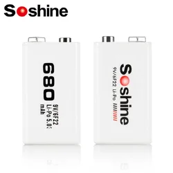 Soshine 6F22 9V 680mAh Li-Po Rechargeable Battery 9 Volt 6F22 Lithium Batteries 1000 Cycle Times for Smoke Microphone Wireless