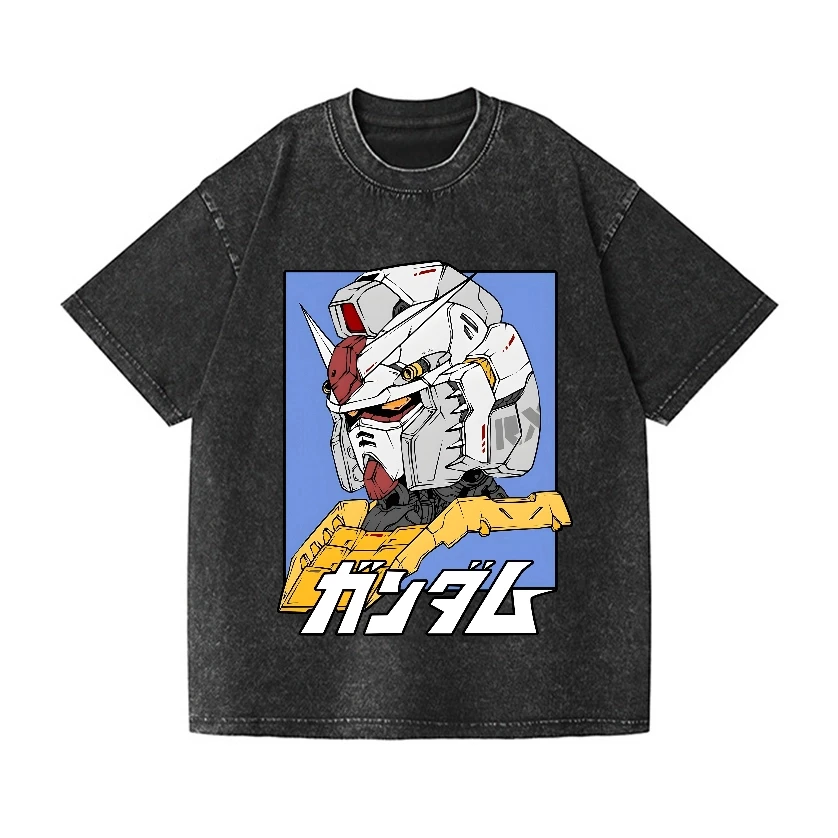 

Gundam RX-78-2 T Shirt Men Vintage Acid Wash Mecha Head Graphic Streetwear Oversized Retro Mobile Suit Japanese Cotton Tees