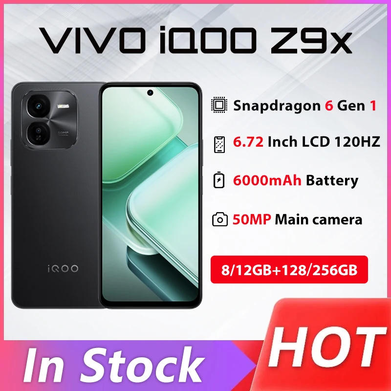 Original IQOO Z9X 5G Mobile Phone 50MP Dual Camera 6.72 120Hz LCD Screen Snapdragon 6 Gen1 6000mAh Battery 44W Fast Charger