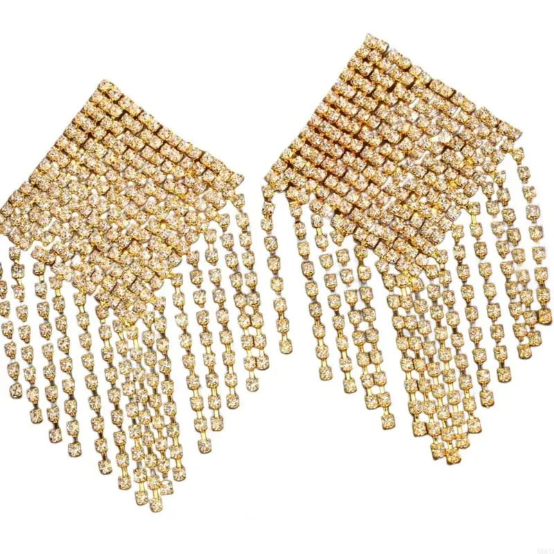 M6CD Rhinestones Tassels Nipple Cover for Carnivals Party Pasties Chain