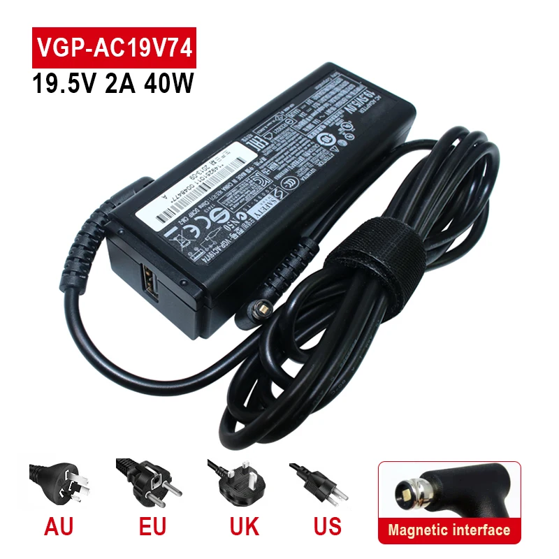 

19.5V 2A 40W AC Adapter VGP-AC19V74 For SONY TAP11 13A SVT11219 SVF11NA1GW SVF13NA1UM VPCY216GX VPCM121AX F11A charger