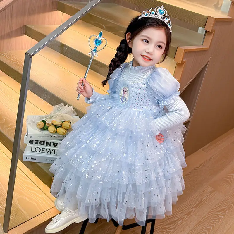 2025 New Style Girl Sequin Princess Dress Embroidery Clash Cake Clothes Dress Puff Sleeve Gown New Birthday Party Eid DayClothes