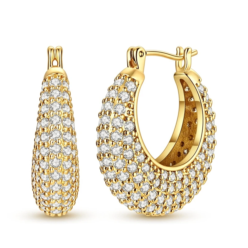 925 Sterling Silver Gold Plated Earrings Women Zirconium Sparking Waterdrop Hoop Earring For Anniversary Wedding Jewelry Gifts