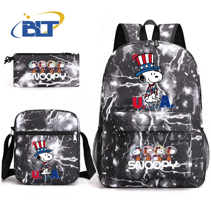 MINISO Snoopy Printed Student Schoolbag Set Children's Pencil Bag Backpack Shoulder Bag 3-piece Set