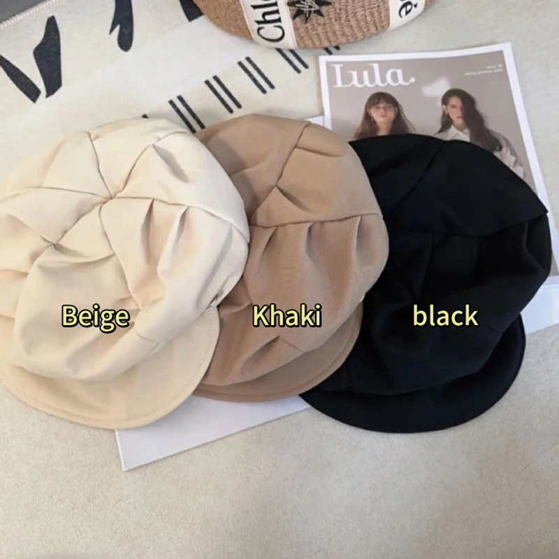（Summer6）Korean Cloud Berets Fashion Pleated Octagonal Cap Vintage Solid Color Peaked Caps Spring And Autumn Beret Windproof Hat