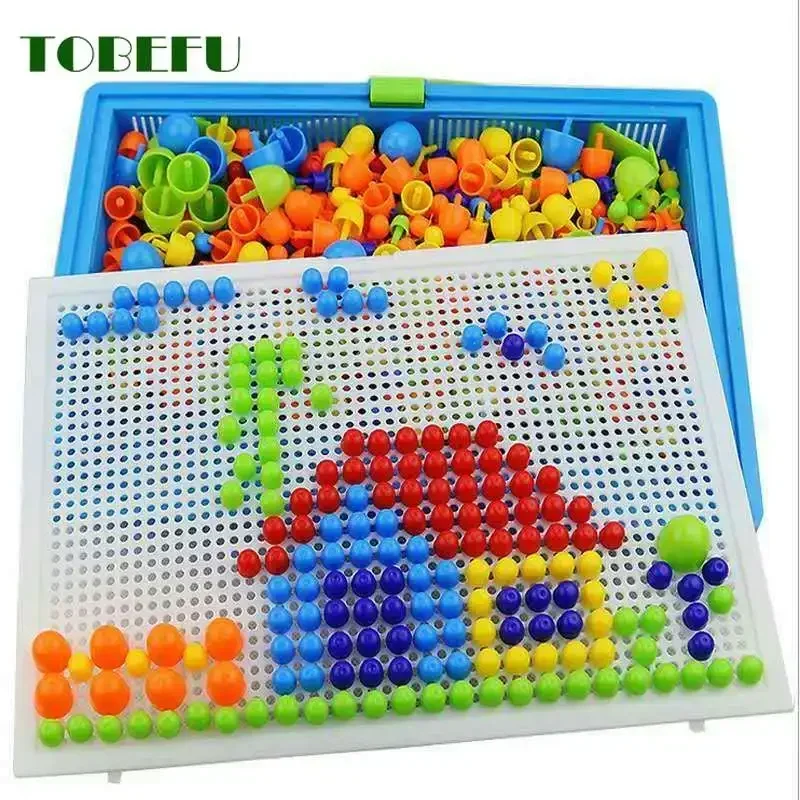 296 buah/set kotak dikemas butiran jamur manik kuku cerdas 3D permainan Puzzle papan gergaji untuk anak-anak mainan pendidikan