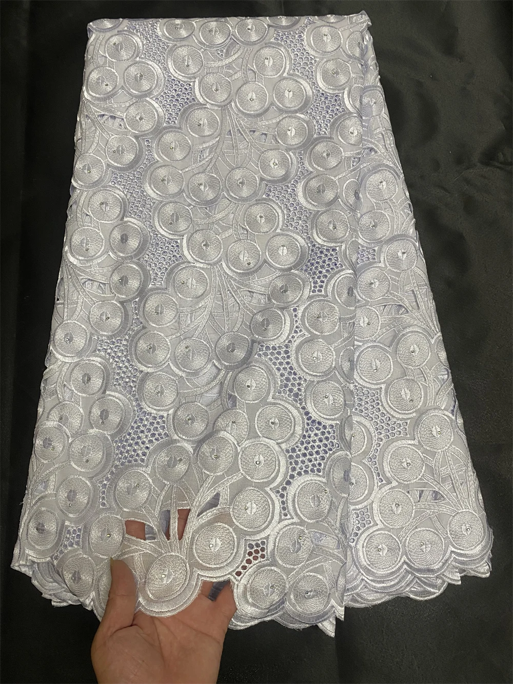 Latest French African Swiss Lace Fabric White Nigerian Guipure High Quality Lace Fabric With Stones For Wedding Dress Party