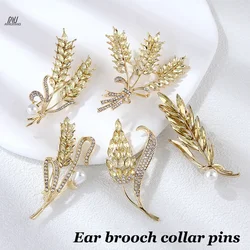 Gold Color Crystal Wheat Ear Brooch Collar Pins Silk Scarf Buckle For Suit Shining Women Men's Party Brooches Jewelry