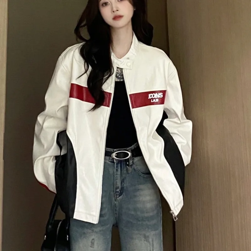 

Autumn American Style Moto&Biker Coat Women Vintage Street Subcultural Jackets 2025 New White All-match Casual Tops