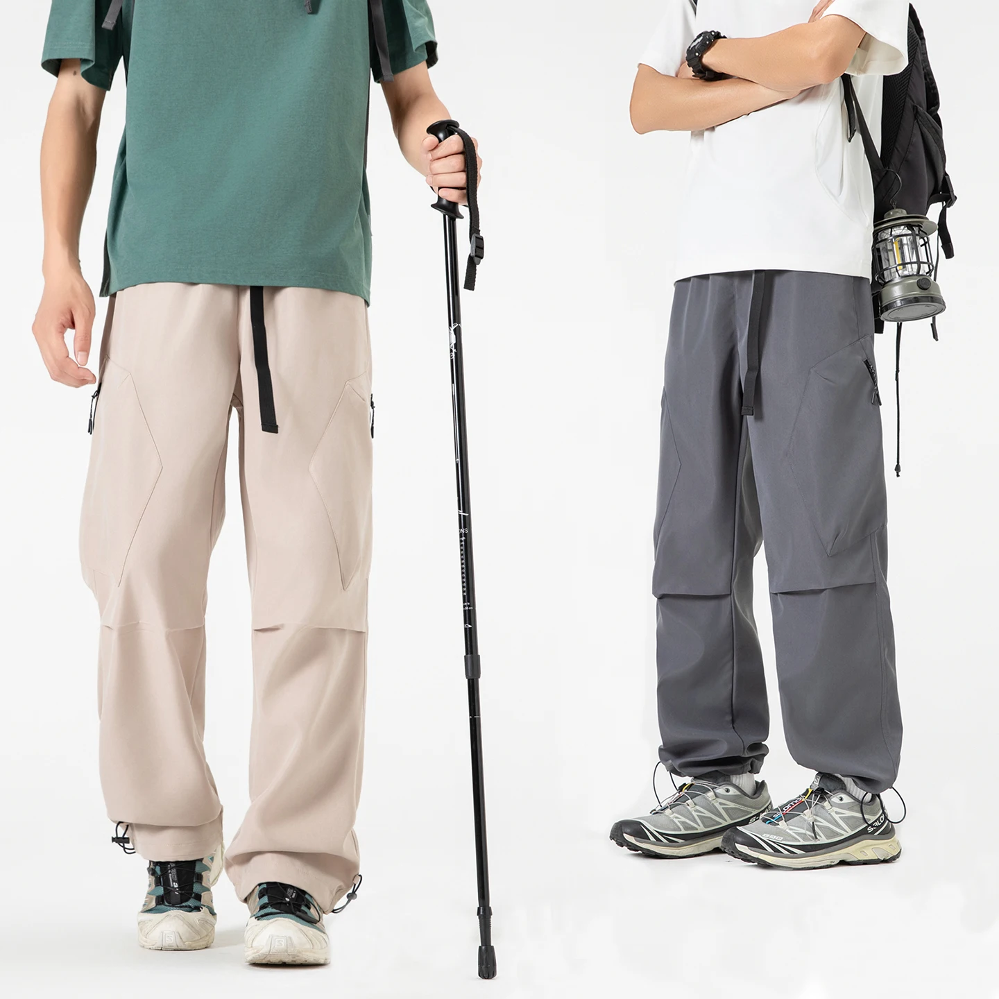 Pantaloni da escursionismo da campeggio per arrampicata all'aperto Pantaloni casual con risvolto allentato Pantaloni lunghi da uomo in tinta unita Moda autunnale Abbigliamento da uomo