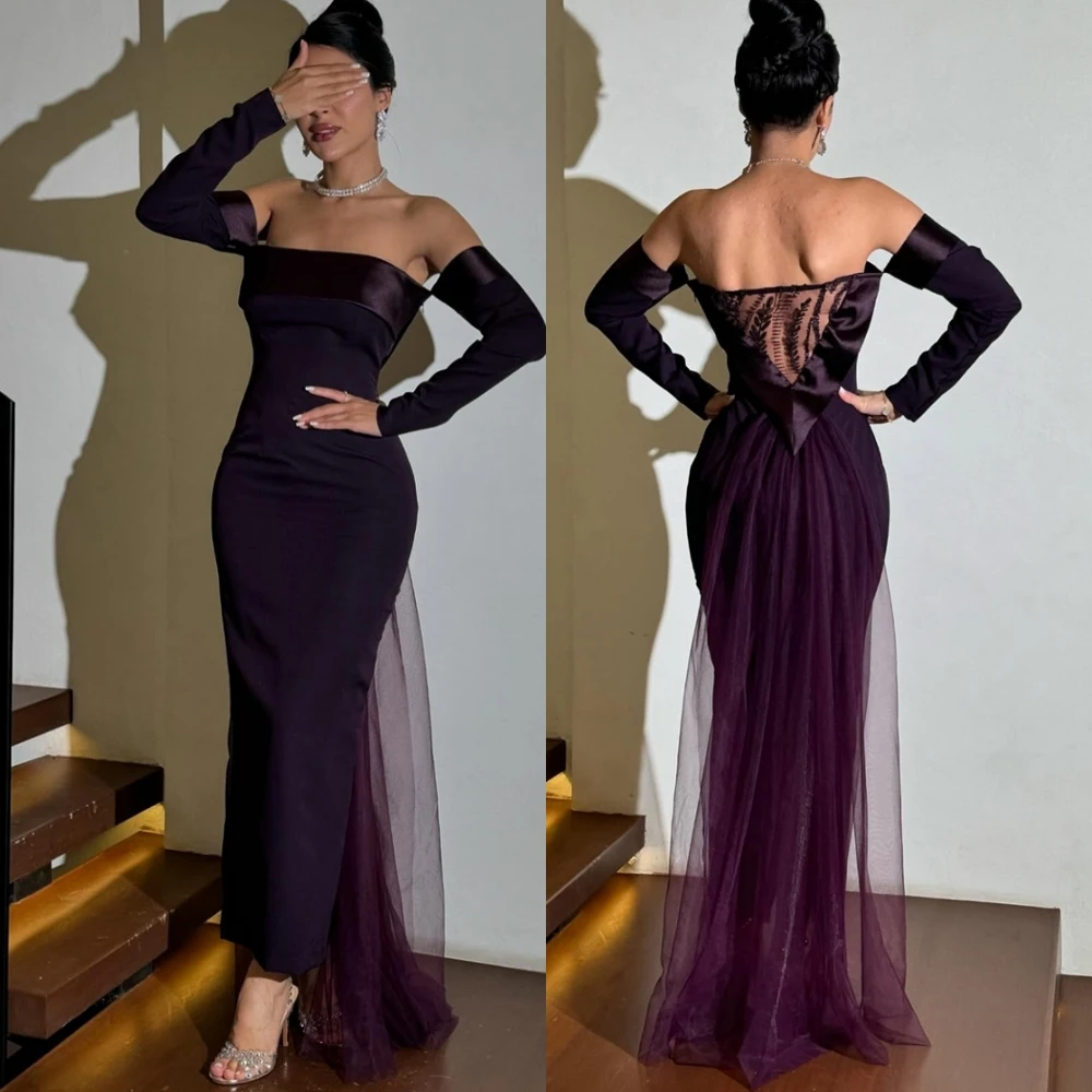 

Customized Fashion Jersey Evening Dress Delicate Strapless Prom Dresses Temperament Mermaid Long Sleeves Special Occasion Gowns