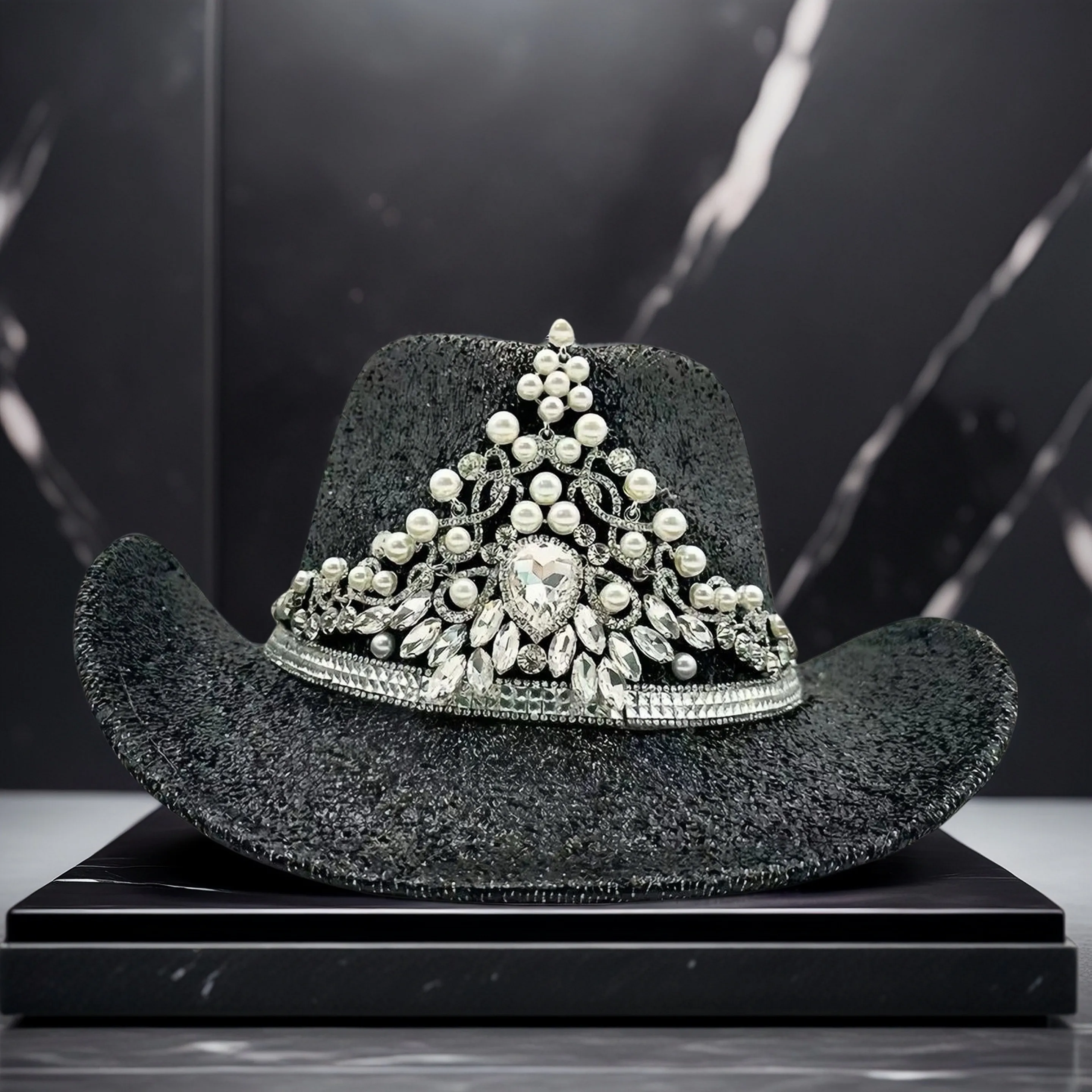 

HongLuan Black Disco Costume Hat Adult & Cowboy Hats Rhinestone for Woman, Cowboy Cosplay Female Accessories & Cowgirl Cap