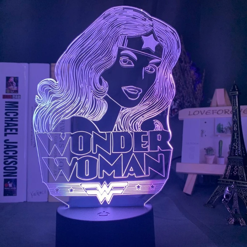 

Светящаяся акриловая фигурка-ночник DC Superhero Wonder Woman в стиле аниме для создания атмосферы в спальне, креативный подарок-украшение
