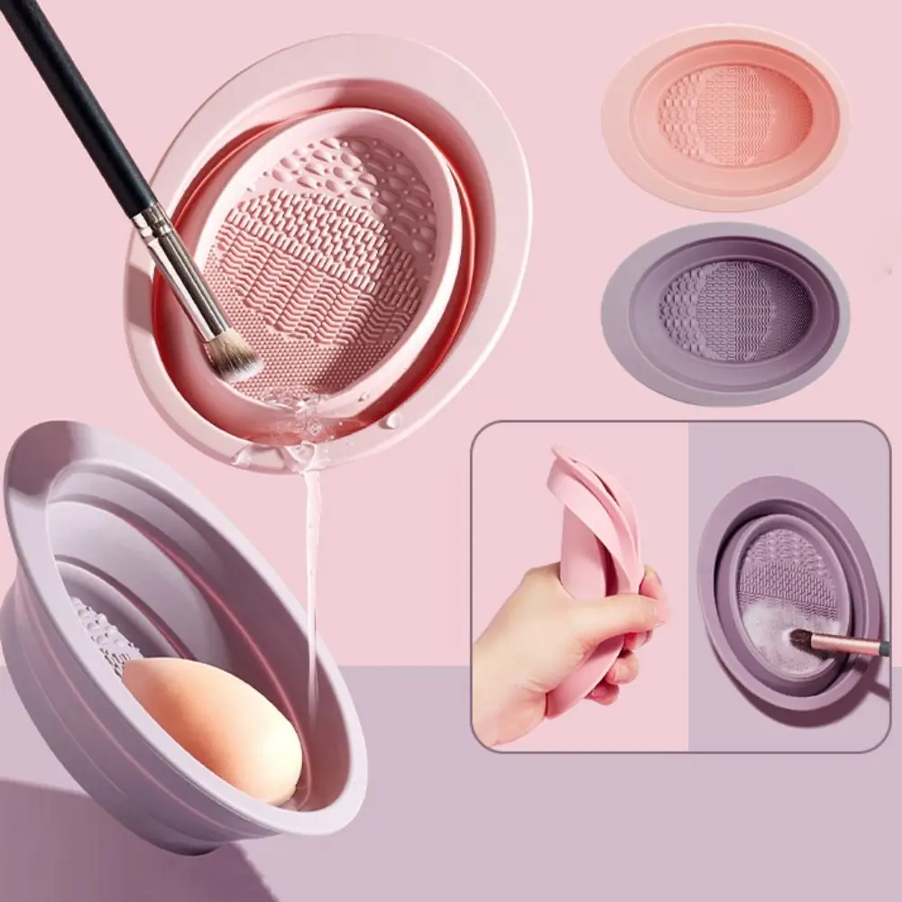 Cuenco de limpieza de brochas de maquillaje de silicona, limpiador de brochas cosméticas plegable, alfombrilla de limpieza de brochas de maquillaje, soporte para cosméticos de estilo coreano