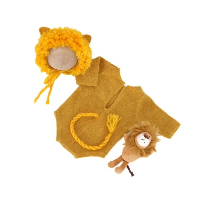 Baby Photo Clothing Cute Lion Design Hat Jumpsuits Tail Lion Doll set Bebe Pictures Cosplay Costumes Newborn Photography Clothes