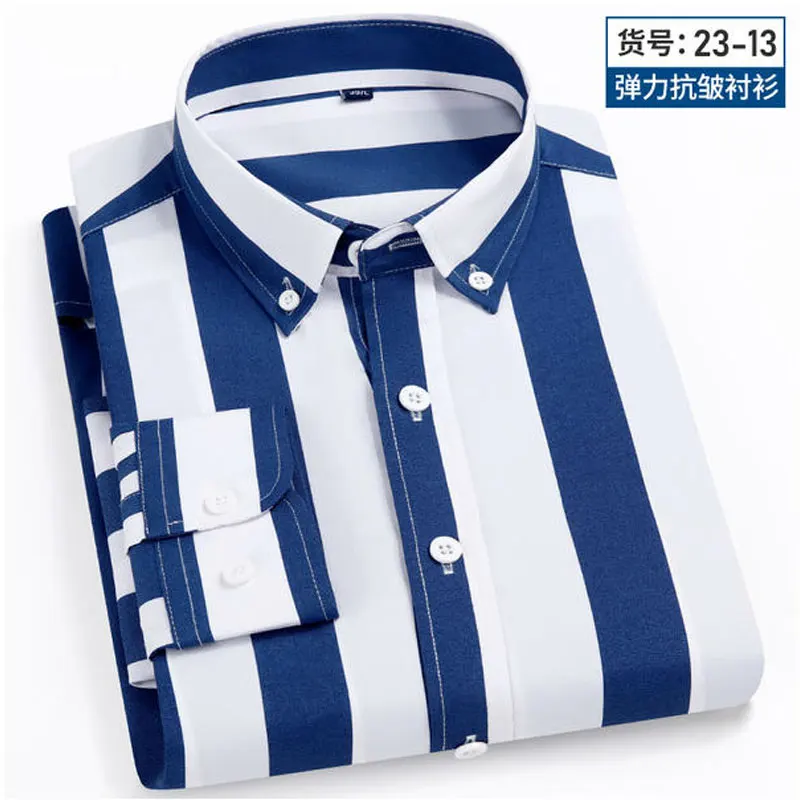 New men\'s short-sleeved shirt Long sleeved spring and summer thin high-quality business casual stripe wear fashion