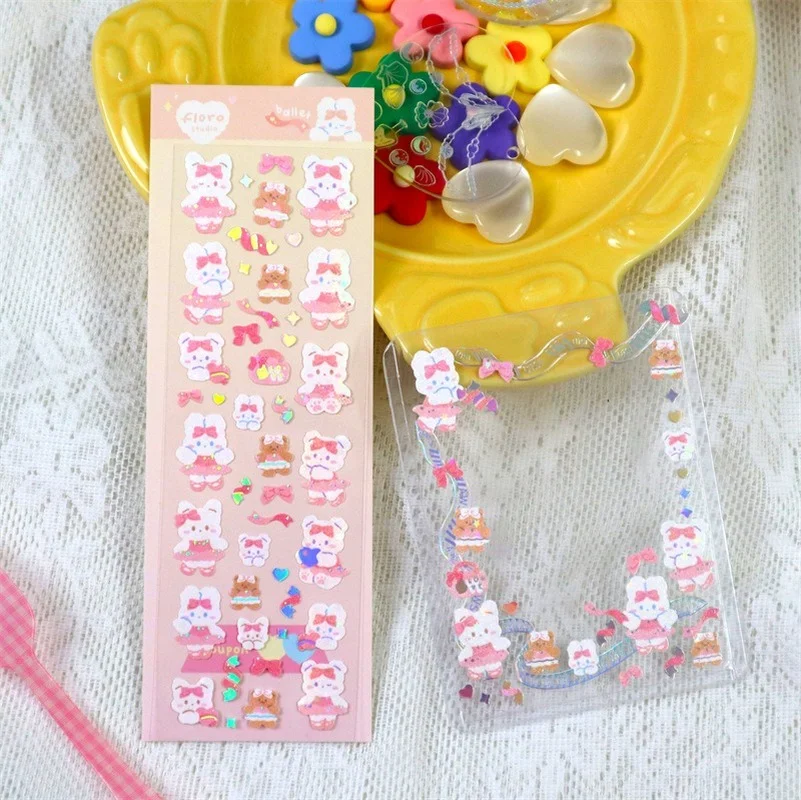 Korean Ins Laser Hot Silver Planner Sticker Cute Rabbit Animal Hand Account Stickers DIY Decorative Material