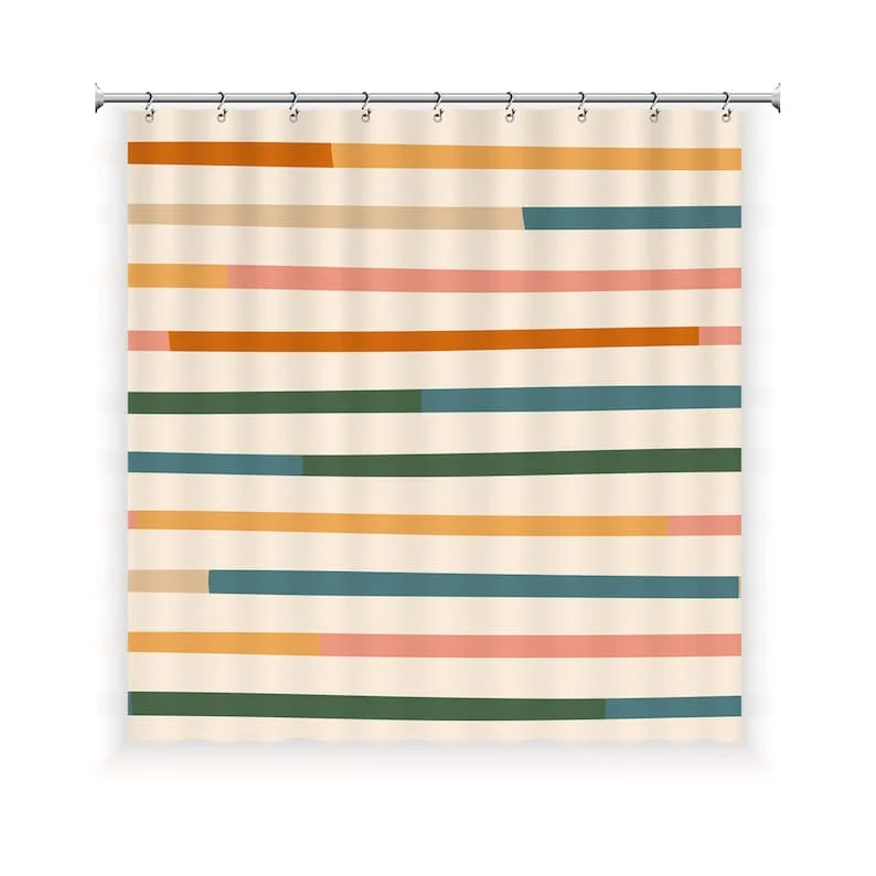 Warm Line Art Shower Curtain with 12 Hooks Waterproof, Modern Bathroom Decor, Housewarming Gift