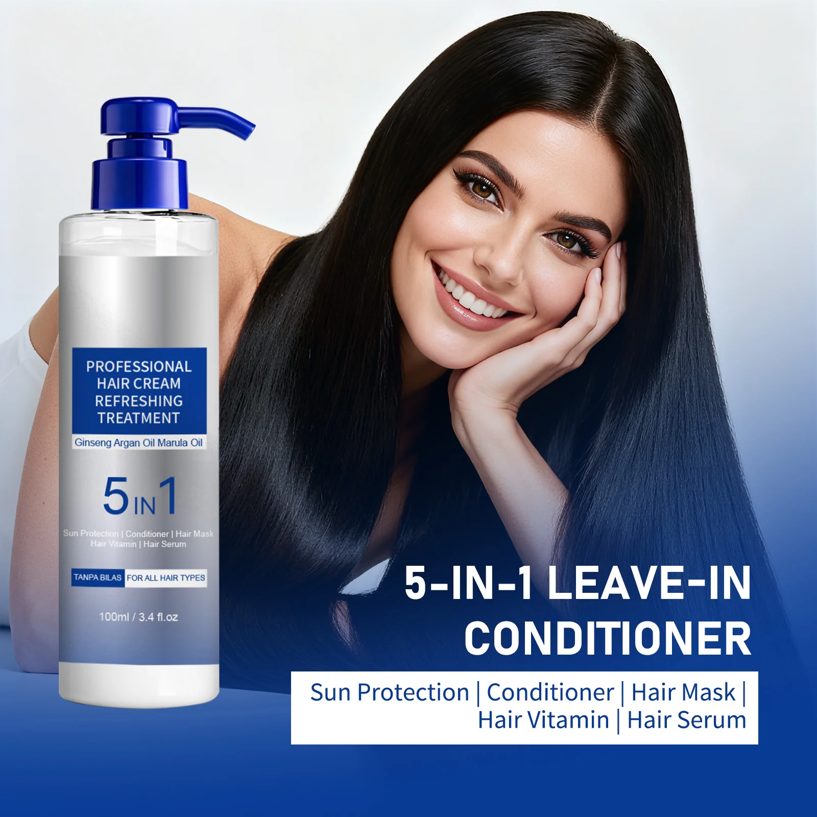 5-in-1 Leave-in Conditioner 100ml, Hair Mask & Serum with Ginseng & Argan Oil, Sun Protection, No-Rinse, for All Hair Types