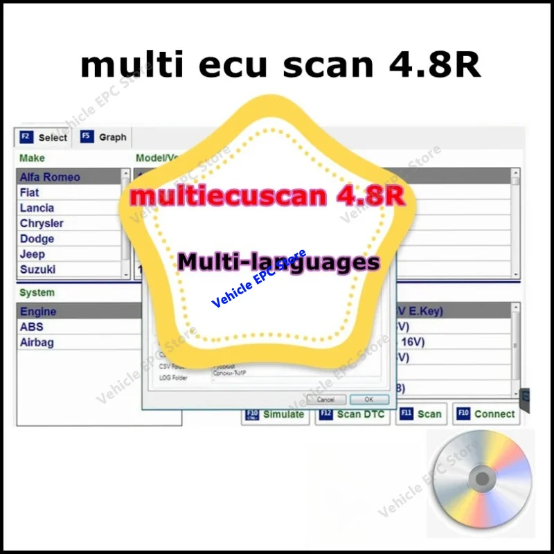 2026 Hot Sale Multi EcuScan 4.8 Car Software for Fiat Connector Auto Repair Data  Mult/iEcu/Scan V4.6 4.7 Registered Unlimited