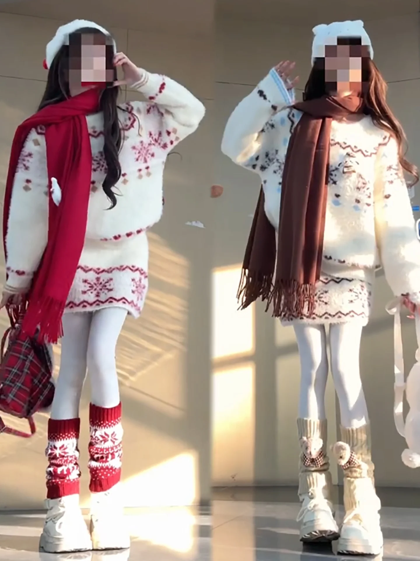 

Christmas New Year Knitted Set Women's Autumn Winter Korean Style Fair Isle Embroidery Soft Cozy Sweater with Skirt Two ...