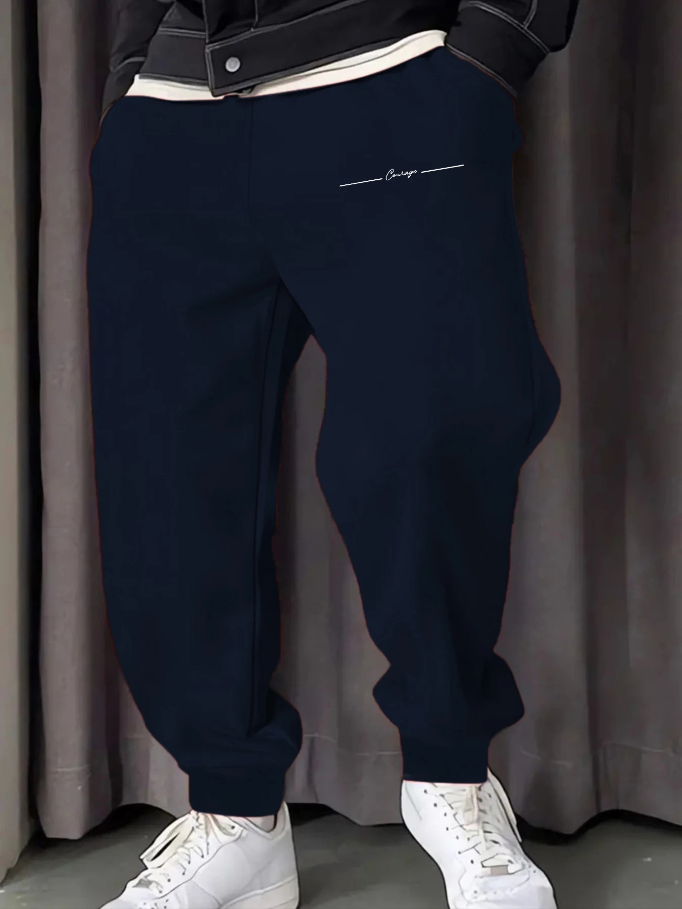 Courage Simple Line Prints Autumn Mans Sweatpants Warm Fleece Pant Fashion Hip Hop Britches Pocket Comfy All-Match Long Pants