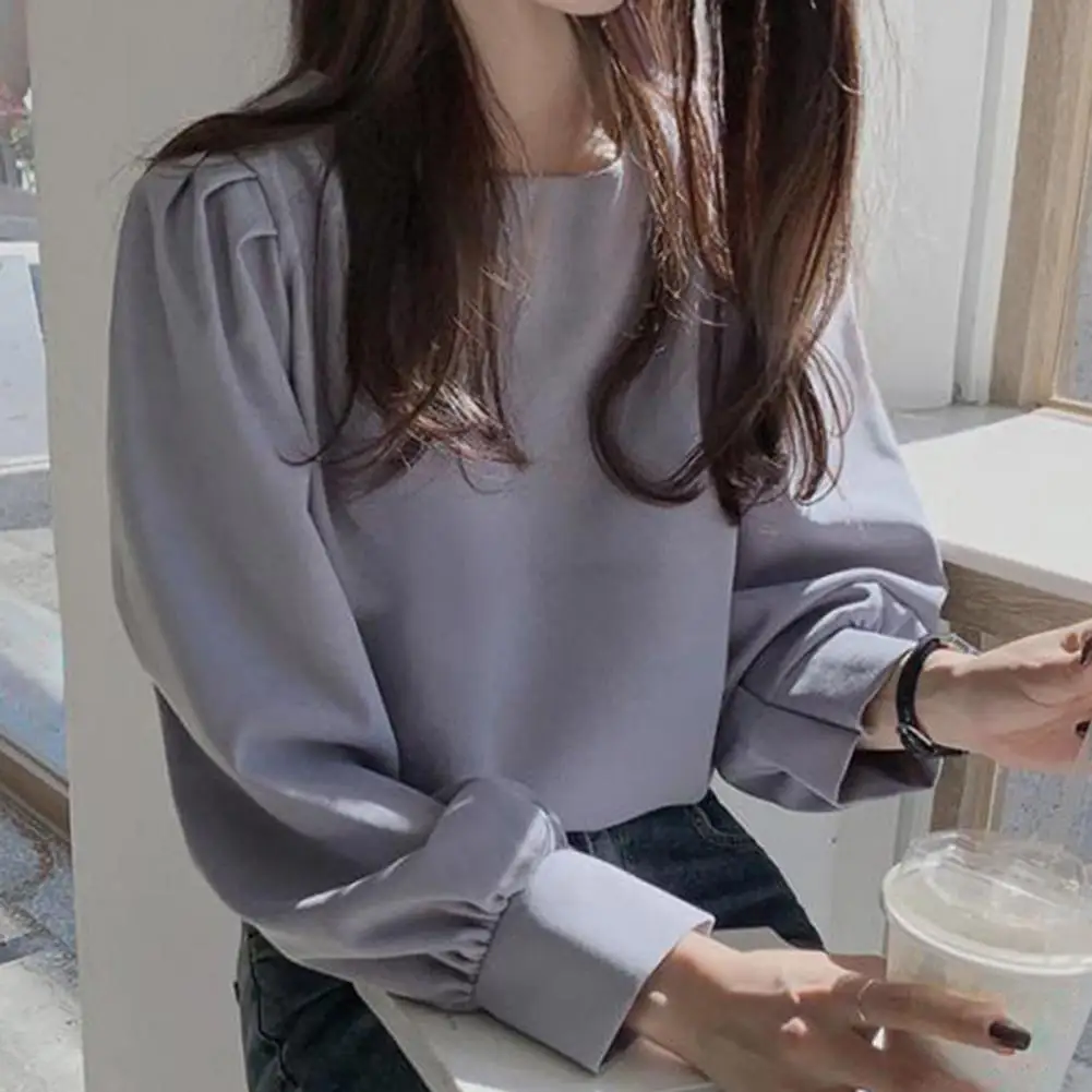 Spring Summer Women\'s Blouses Shirt Women Tops Solid Color O Neck Long Sleeve Loose Lady Shirt Tops Elegant Streetwear