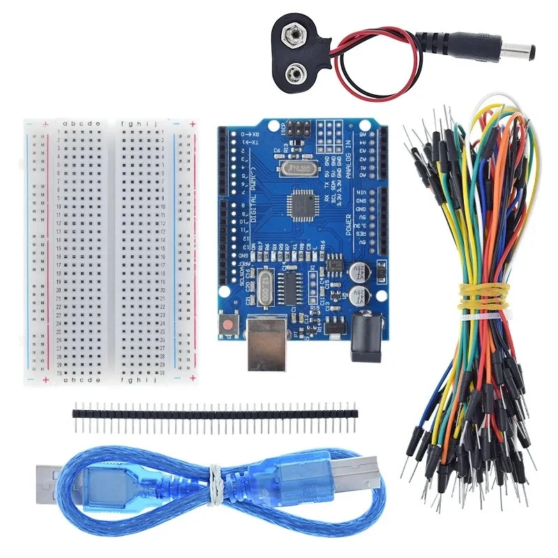 Arduino R3 Kit De Aprendizagem De Nível De Entrada, Placa De Pão De 400 Buracos, Jumper R3 Com Fio, Fivela De Bateria De 9V, DIY