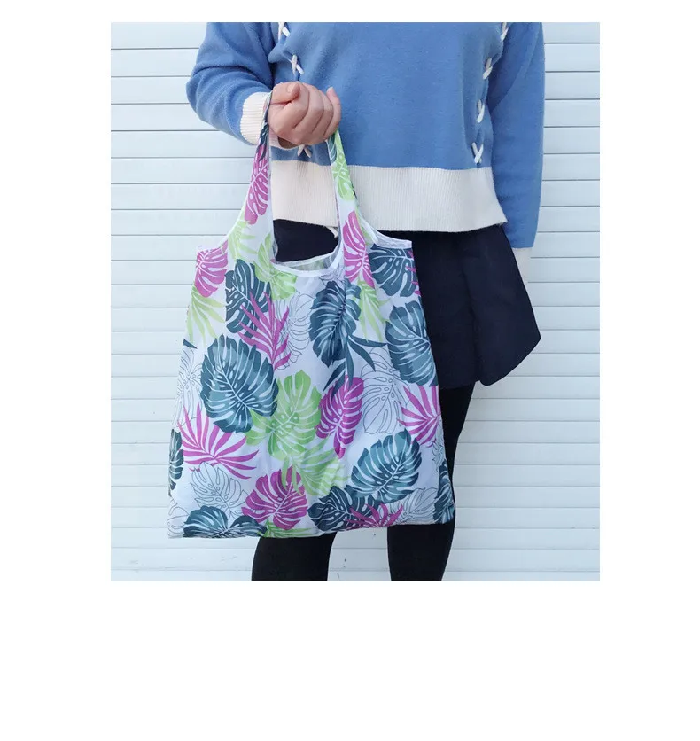 eTya Foldable Recycle Shopping Bag Women Travel Shoulder Grocery Bags Eco Reusable Floral Fruit Vegetable Storage Tote Handbag