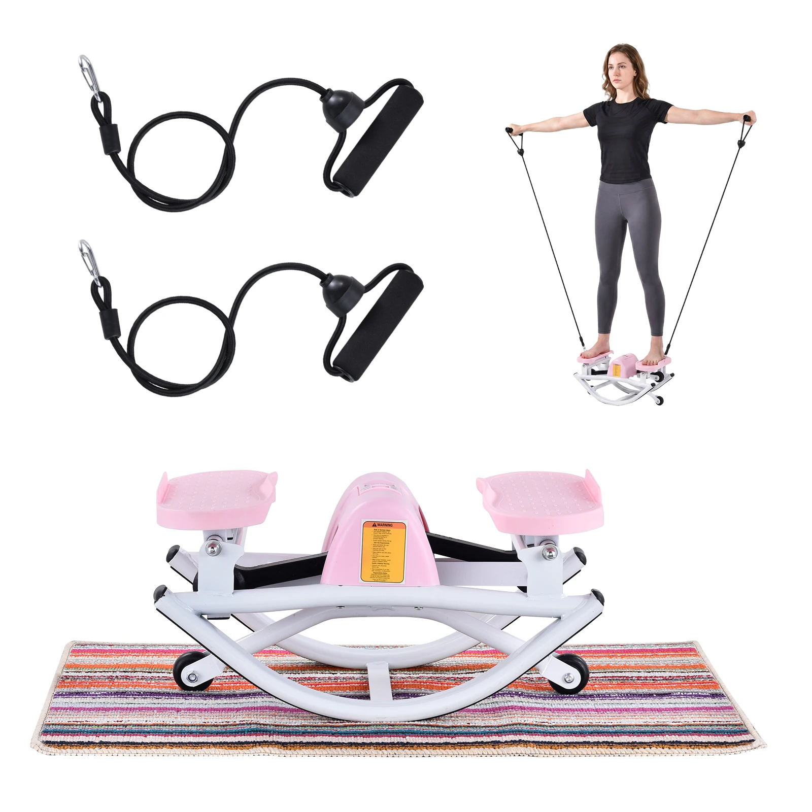 Side-to-Side Rock Stepper, U-Shaped Low-Impact Fitness Stepper with Resistance Bands for Home Gym, Joint-Friendly Cardio with Digital Display and Non-Slip Mat