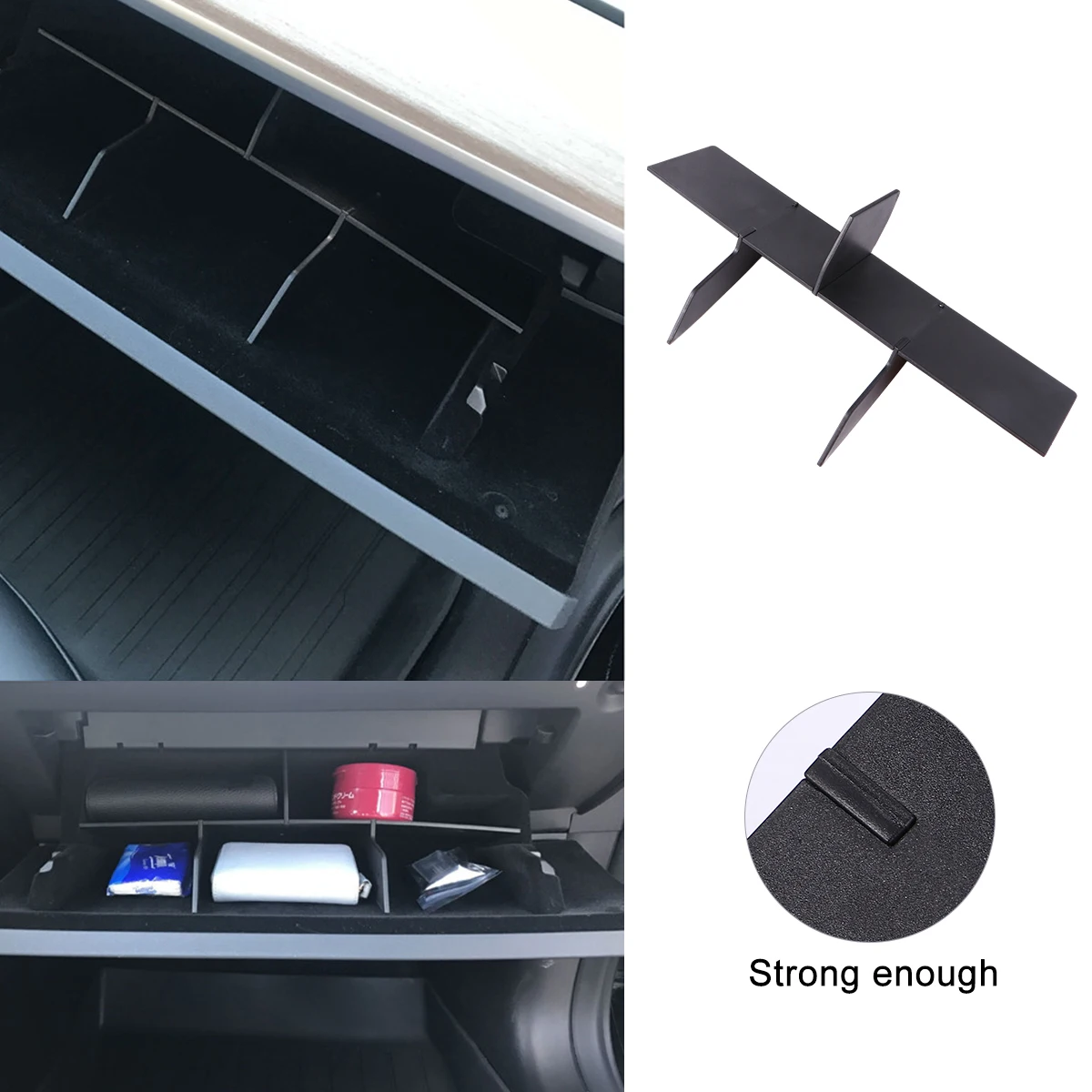 

Glove Box Organizer Compatible ABS Material Smooth Surface Easy Clean Perfect Fit Black Plastic Sturdy Storage