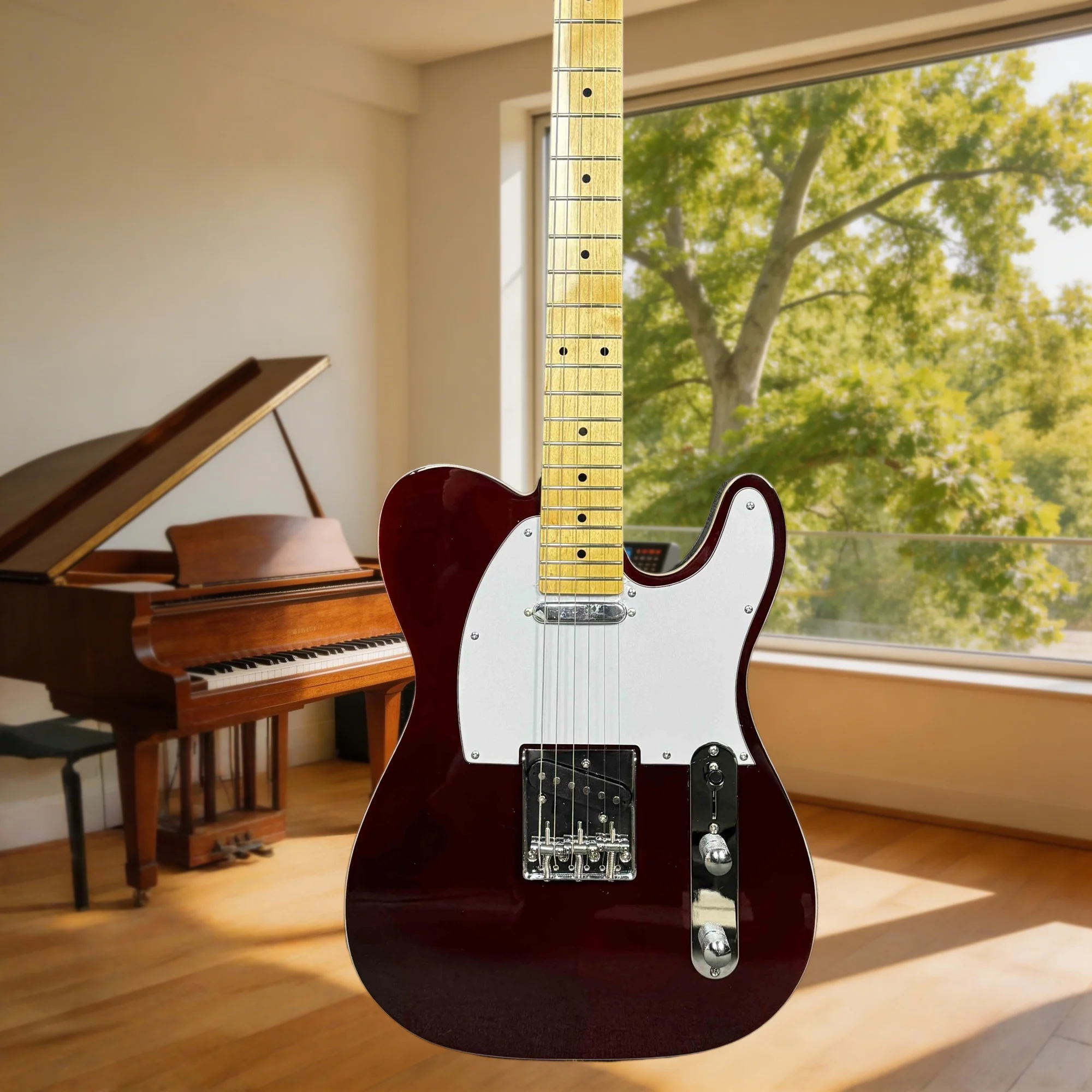 

2026 Dark Red Electric Guitar Mahogany Body Maple Neck Fixed Bridge 20 Tone Dot Fingerboard Inlays